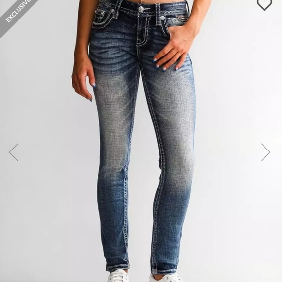 Miss Me Denim - Miss Me Medium Wash Low Wash Stitched & Jewled Skinny Slim Fit Jeans Size 25